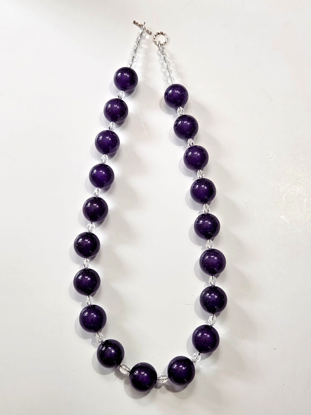 Chunky Handcrafted 18mm Lepidolite & Crystal Bead Necklace Sterling Toggle Clasp